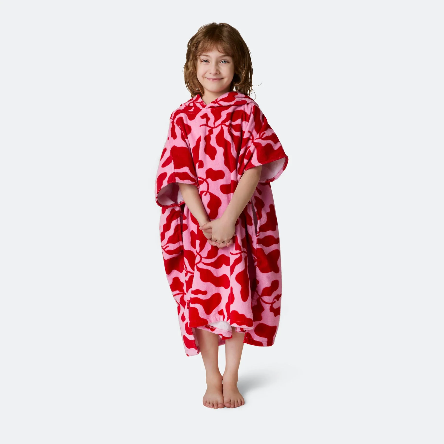 Kids' Patterned Pink Towel Poncho - Image 2