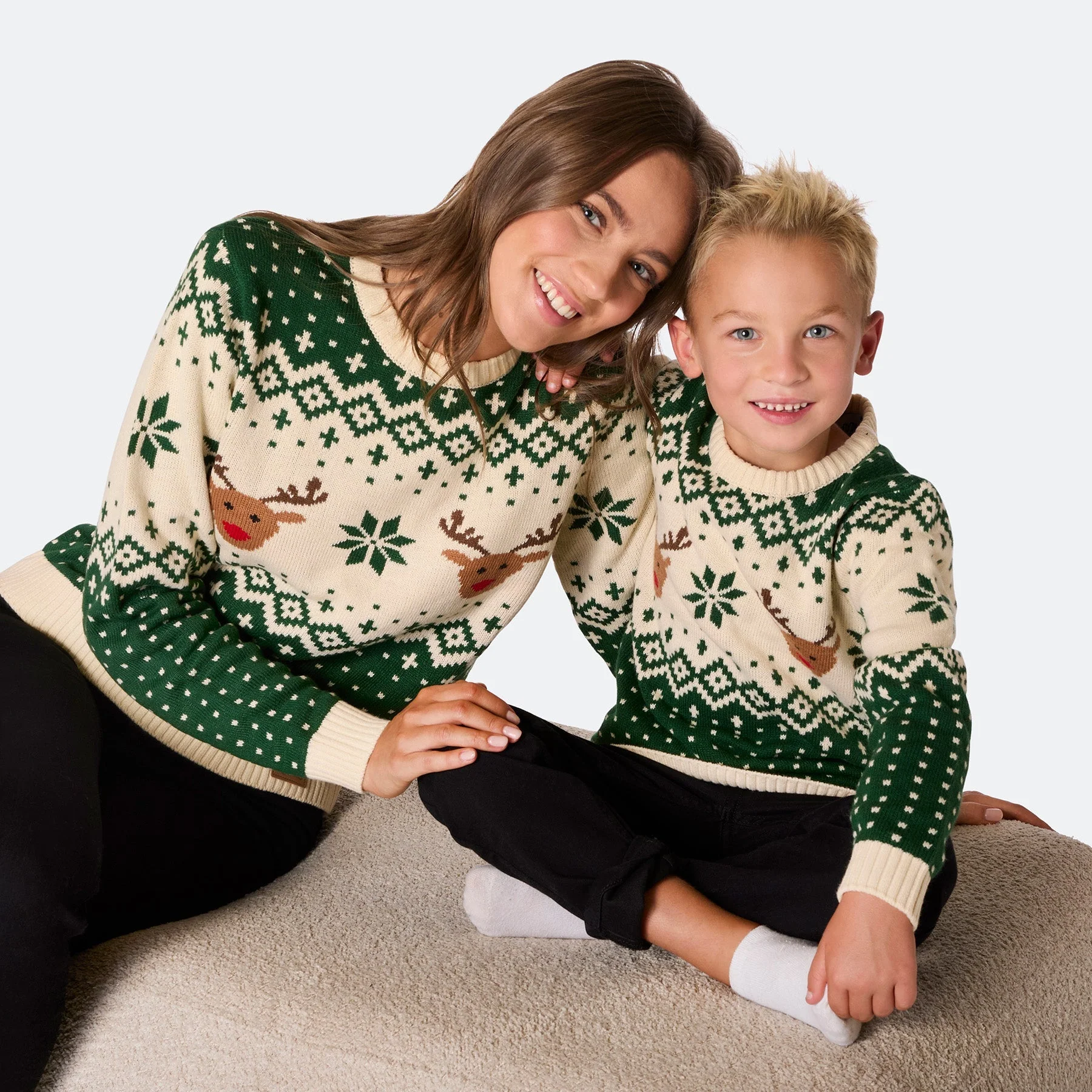 Matching Family Christmas Sweaters - Green Retro Reindeer - Image 2