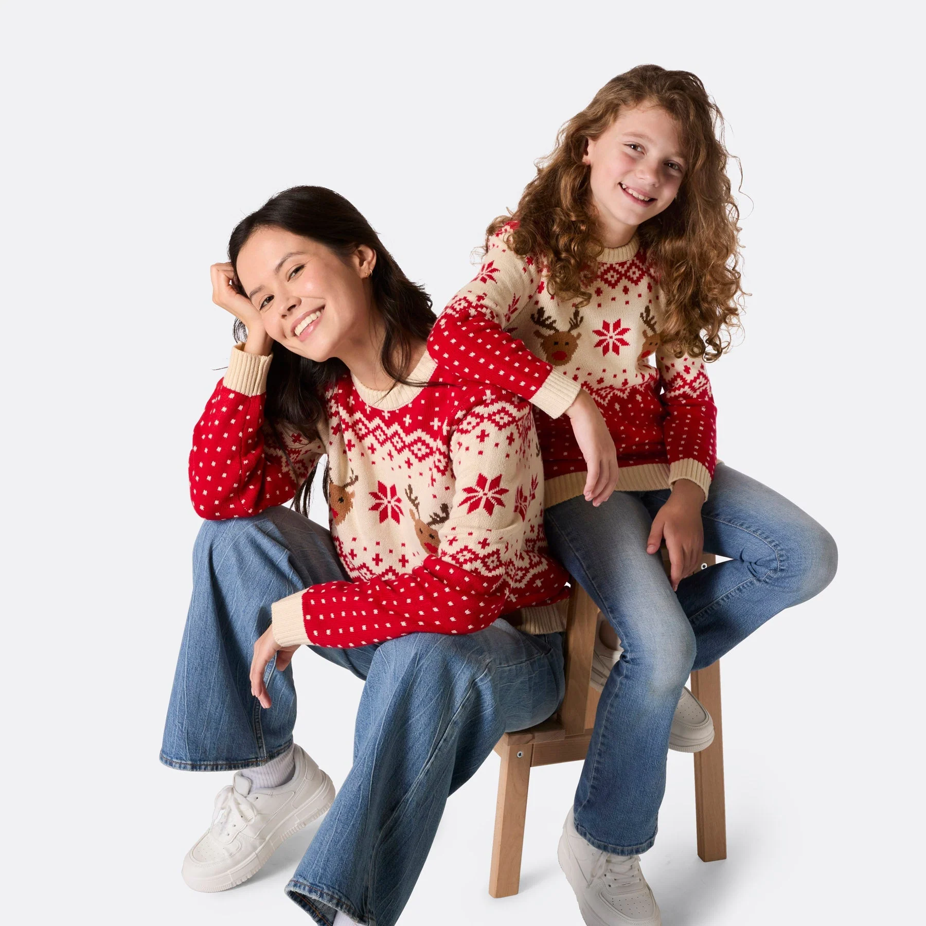 Matching Family Christmas Sweaters - Red Retro Reindeer - Image 2