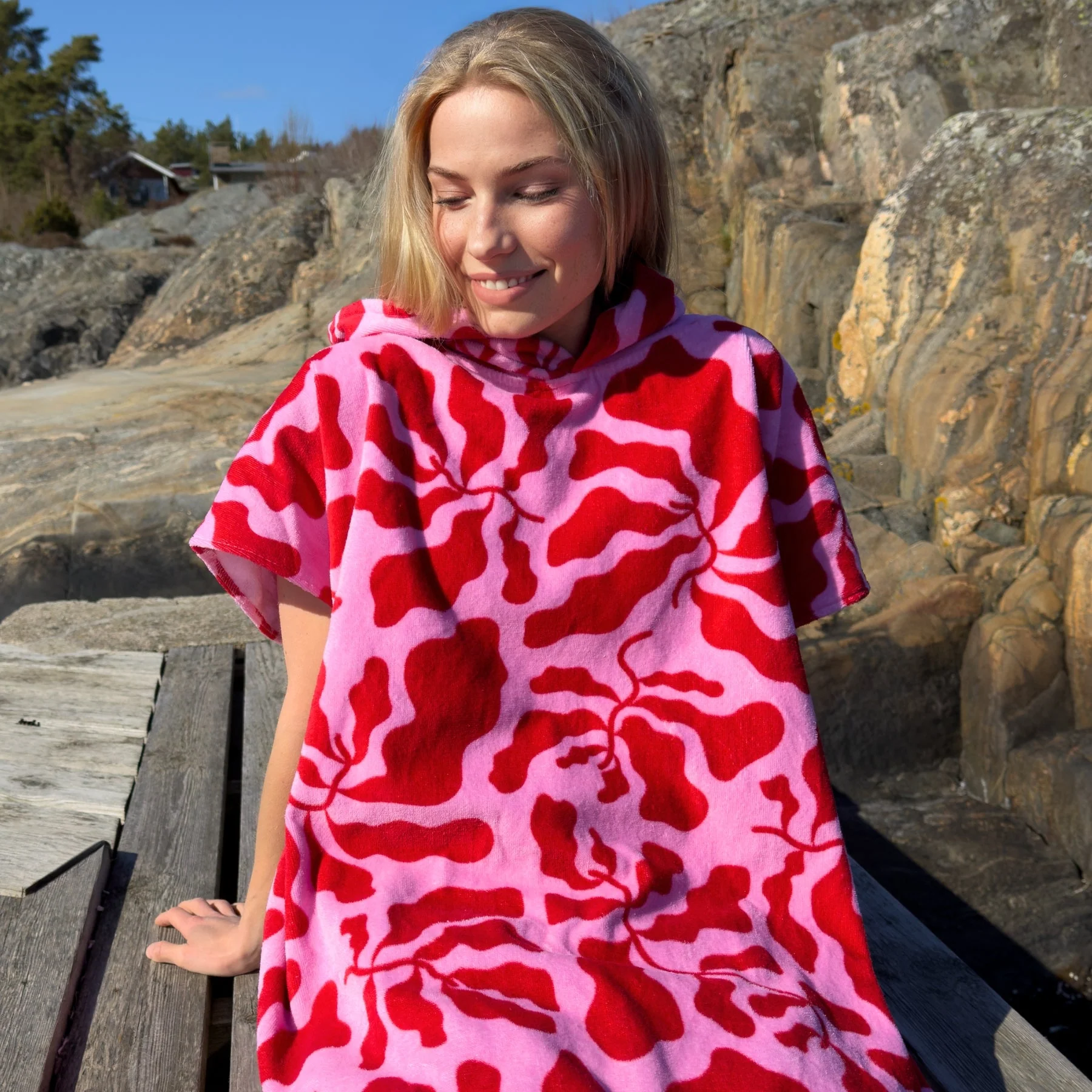 Patterned Pink Towel Poncho